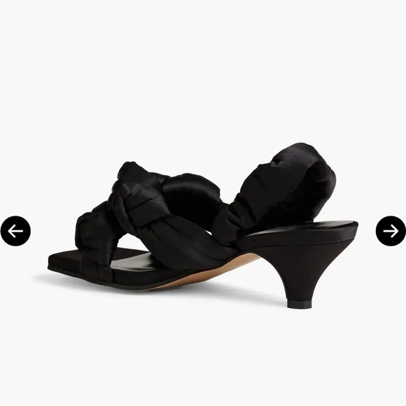 Ganni Knotted Satin Slingback Sandals Kitten Heels Open Toe Puffy Black Size 6 - Picture 3 of 12